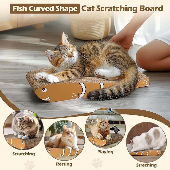 ComSaf Cat Scratching Board 2 Pack, Cat Scratcher Cardboard, Curved Cat Scratcher, Cute Cat Scratch Pad for Kitty, Recycle Cardboard Cat Scratcher, Double-Sided Pad for Long Lasting Use (Orange)