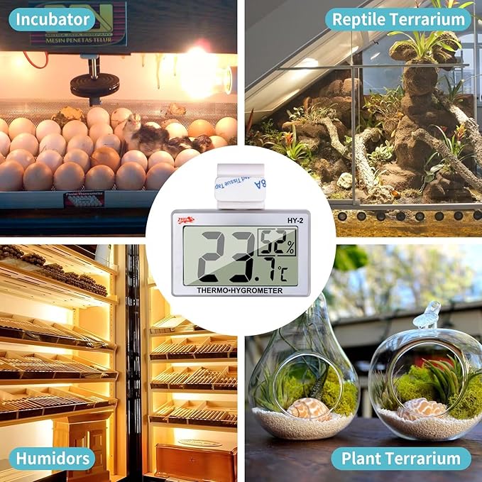 Reptile Thermometer Humidity and Temperature Sensor Gauges Reptile Digital Thermometer Digital Reptile Tank Thermometer Hygrometer with Hook Ideal for Reptile Tanks, Terrariums