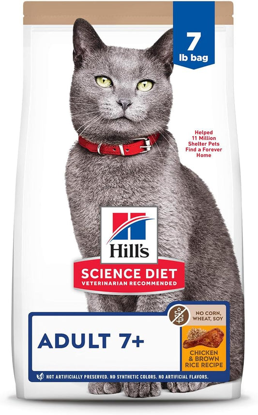 Hill's Science Diet Adult 7+, Senior Adult 7+ Premium Nutrition, Dry Cat Food, No Corn, Wheat, Soy Chicken & Brown Rice, 7 lb Bag