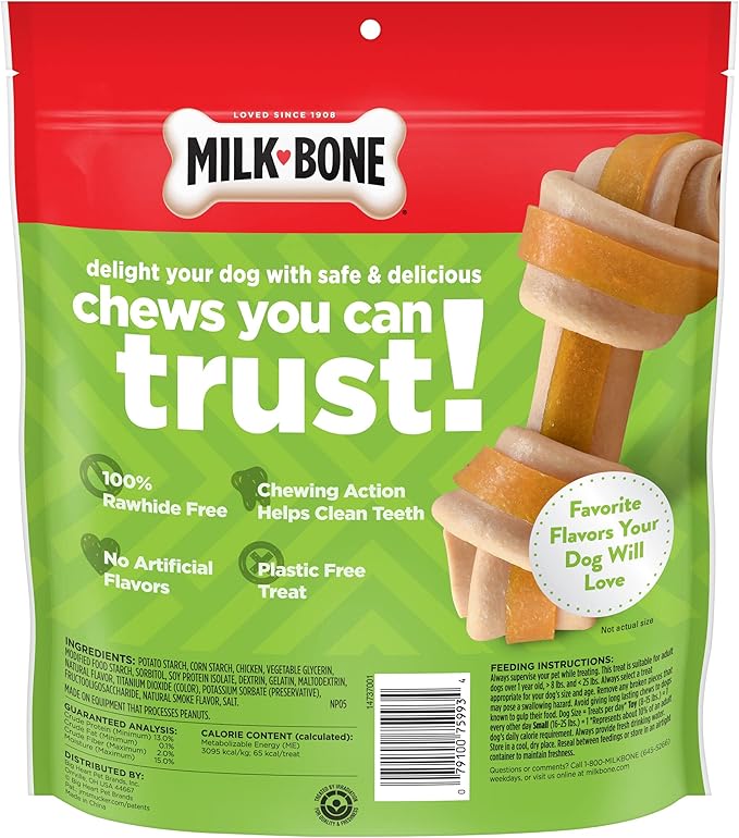 Milk-Bone Chews GnawBones Rawhide Free Dog Treats, Chicken, 30 Long Lasting Mini Knotted Bones