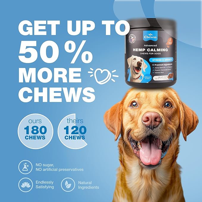 Hemp Сalming Сhews for Dogs Anxiety Relief - Anxiety Relief for Dogs - Dog Calming Chews - Calming Dog Treats for Storms, Separation, Fireworks, Vet Visits, Travel, Grooming - Dog Anxiety Chews