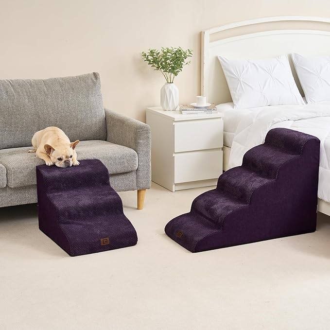 EHEYCIGA Curved Dog Stairs for Small Dogs 15.7" H, 3-Step Dog Steps for Couch Sofa and Chair, Pet Stairs for Cats, Non-Slip Balanced Pet Steps Indoor, Purple