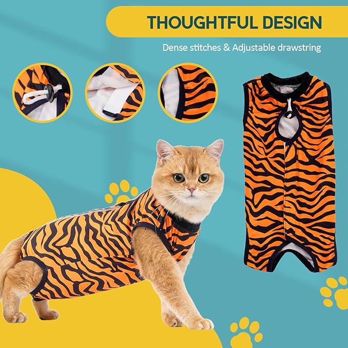 Avont Cat Recovery Suit, Cat Onesie for Cats After Spay Surgery Healing, Cat E-Collar Cone Alternative for Surgical Recovery Skin Diseases -Tiger(M+)