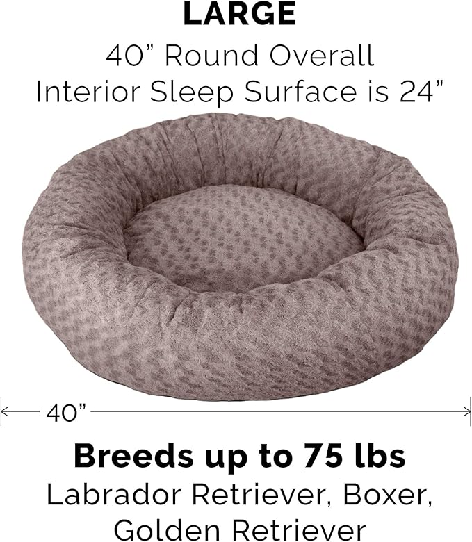 Furhaven 40" Round Donut Dog Bed for Large/Medium Dogs, Refillable w/ Removable Washable Cover, For Dogs Up to 75 lbs - Curly Faux Fur Donut Bed - Cocoa Dust, Large