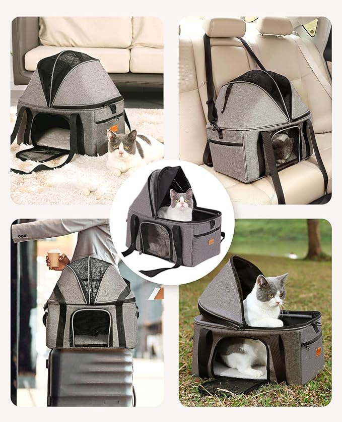 BurgeonNest Large Cat Carrier for 2 Cats,Soft Sided Pet Carrier for Large Cat 15 lbs, Upgrade Small Dog Carrier, Collapsible Cat Travel Carrier with Semi-Open Mode Canopy, Easy to Get Cat in