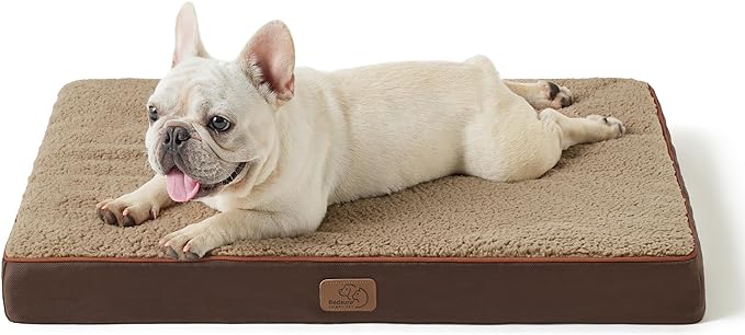 Bedsure Medium Dog Bed for Medium Dogs - Orthopedic Waterproof Dog Beds with Removable Washable Cover, Egg Crate Foam Pet Bed Mat, Suitable for Dogs Up to 35lbs, Brown