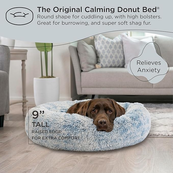 Best Friends by Sheri The Original Calming Donut Cat and Dog Bed in Shag Fur Denim, Large 36"