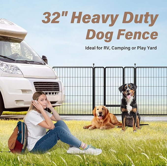 Simple Deluxe Dog Playpen, 32" Height 16 Panels Fence with Anti-Rust Coating, Metal Heavy Portable Foldable Dog Pen for Small/Medium/Large Dogs RV Camping, Black