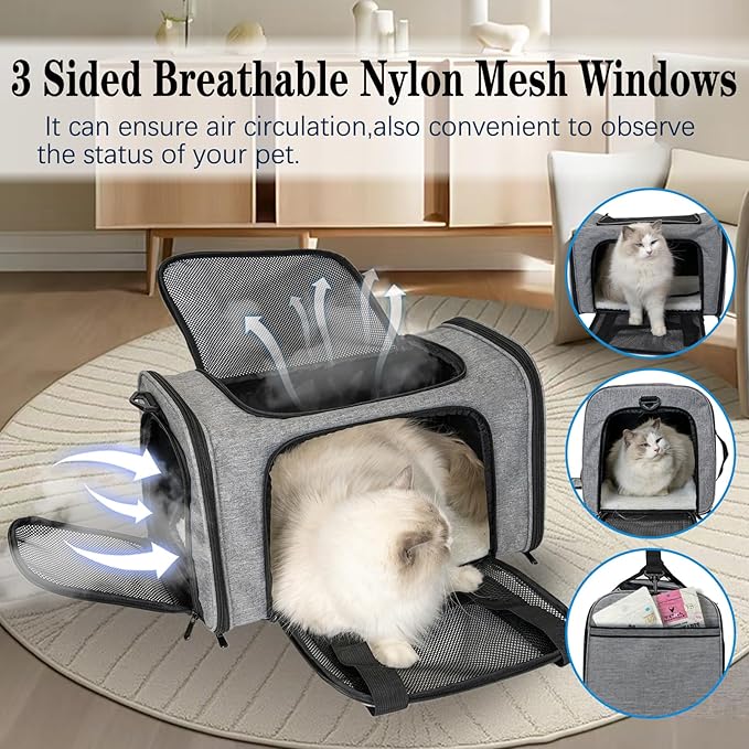 Dog Cat Carrier Pet Carriers for Small Medium Large Cats Dogs Carrier Soft Sided Small Puppy Dog Carrier Portable Foldable Airline Approved Dog Cat Travel Carrier Grey Black L