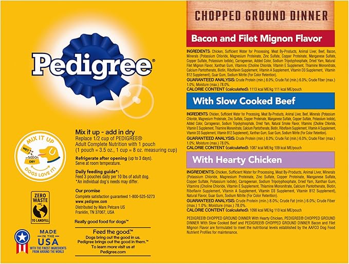 PEDIGREE CHOPPED GROUND DINNER Adult Soft Wet Dog Food 18-Count Variety Pack, 3.5 oz Pouches