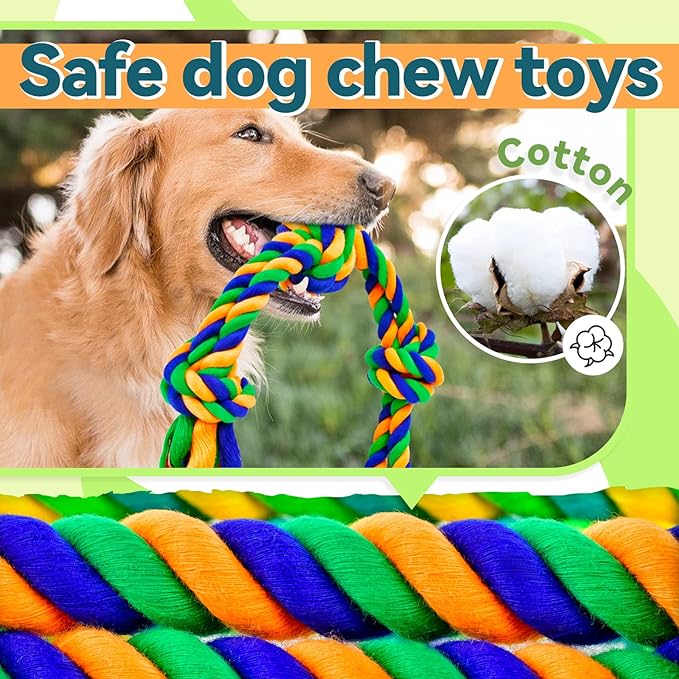 Dog Chew Toys for Aggressive Chewers, Indestructible Dog Toys for Large Dogs Aggressive Chewers, Tough Puppy Teething Chew Toys for Boredom, Dog Rope Toys for Medium to Large Breed, Tug of War Dog Toy