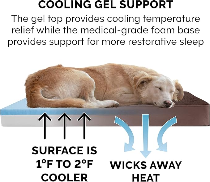 Furhaven Cooling Gel Dog Bed for Large Dogs w/ Removable Washable Cover, For Dogs Up to 95 lbs - Terry & Suede Mattress - Espresso, Jumbo/XXL