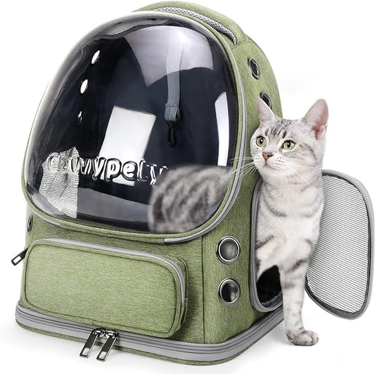 Cat Backpack Carrier, Breathable Cat Carrier Large Space Bubble Pet Backpack for Kitty Small Dog up to 15lbs, Transparent & Foldable Pet Carrier for Travel Hiking