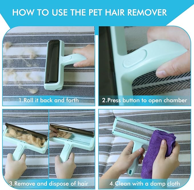 Pet Hair Remover Roller - Lint Roller for Pet Hair, Reusable Cat & Dog Hair Remover for Furniture, Couch, Bed, Car Seat, Carpet (Blue)