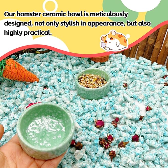 kathson 4 Pcs Hamster Food Bowl Guinea Pig Ceramic Water Bowl Small Animal Feeding Dish for Dwarf Hamster Gerbil Syrian Ferret Hedgehog Chinchilla Bunny (Green)