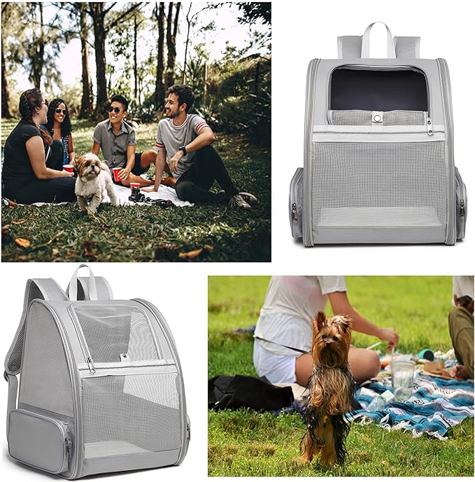 Texsens Pet Backpack Carrier for Small Cats Dogs | Ventilated Design, Safety Straps, Buckle Support, Collapsible | Designed for Travel, Hiking & Outdoor Use (Light Gray)