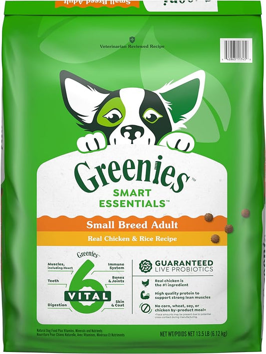 Greenies Smart Essentials Small Breed Adult High Protein Dry Dog Food Real Chicken & Rice Recipe, 13.5 lb. Bag