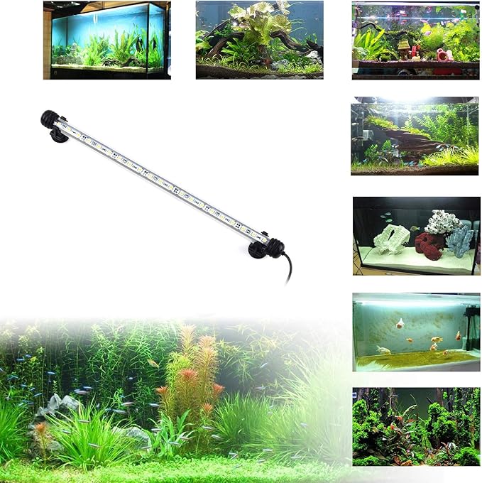 LED Aquarium Light, Fish Tank Lights Underwater Crystal Glass Bright LED Lights IP68 Waterproof Submersible Lights Strip Bar Aquarium Tank Top Lights, White, 15 Inch