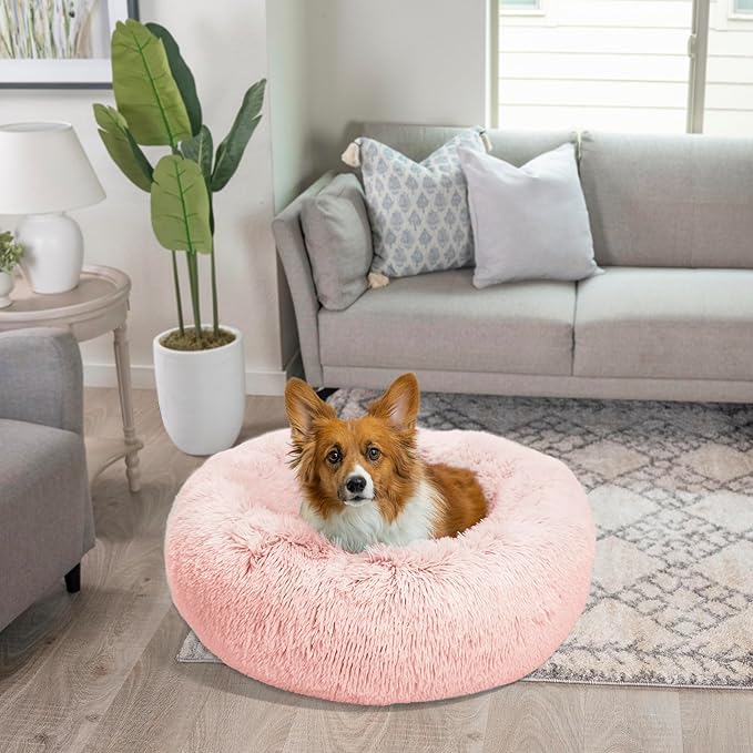 Best Friends by Sheri The Original Calming Donut Cat and Dog Bed in Shag Fur Cotton Candy Pink, Medium 30"