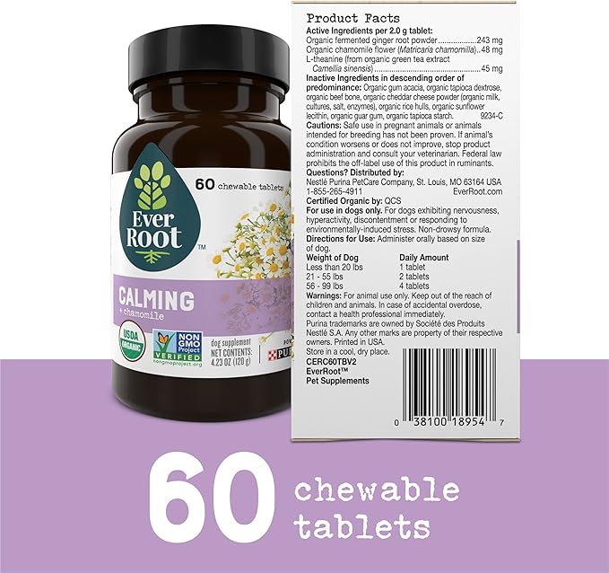 Dog Supplements for Dog Stress and Anxiety Relief By Purina, Calming, Chewable Tablet with Chamomile - 4.23 oz. Canister