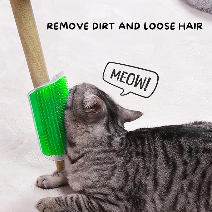 Cat Self Groomer to Reduce Shedding and Provide Soothing Massage with Catnip, Easy to Install Corner Brush for Cats, Perfect Cat Self Grooming Massage Toy Brush for Long and Short Fur Cats