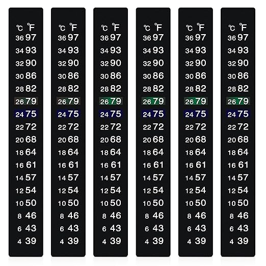 6 Pcs Fish Tank Temperature Strip Brewing Aquarium Thermometer Strip 39-97℉(4-36 °C) Easy to Read Fish Tank Adhesive Temperature Sticker Digital Temperature Display for Brewing Aquarium