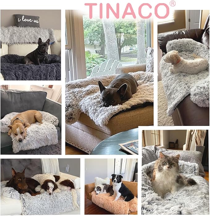 Tinaco Luxurious Calming Dogs/Cats Bed Mats, Washable Removable Couch Cover, Plush Long Fur Mat for Pets, Waterproof Lining, Perfect for Small, Medium and Large Dogs and Cats (Pink, L)