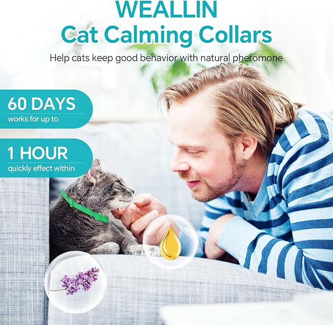 4 Packs Calming Collar for Cats, Cat Calming Collar Anxiety Aggression Relief Stress Pheromone Collar for Cats, Cat Calming Products with 60 Days Long-Lasting Effect, Adjustable for Most Cat