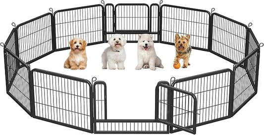 Yaheetech Heavy Duty Extra Wide Dog Playpen, 12 Panels Outdoor Pet Fence for Large/Medium/Small Animals Foldable Puppy Exercise Pen for Garden/Yard/RV/Camping 24 Inch Height x 32 Inch Width