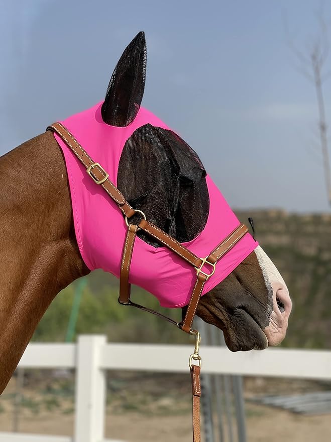 TGW RIDING Horse Fly Mask Super Comfort Horse Fly Mask Elasticity Fly Mask with Ears We Only Make Products That Horses Like (Dark Pink, S)