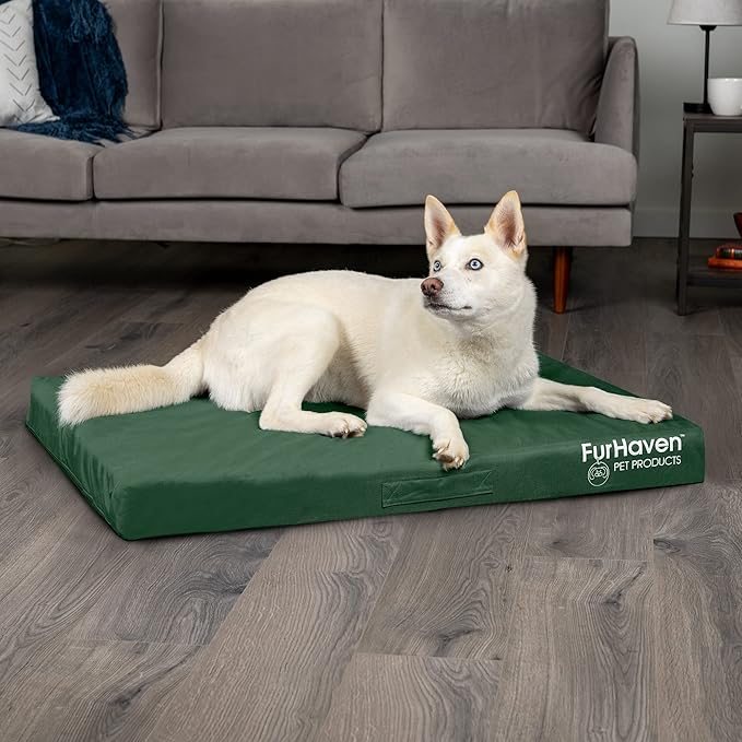 Furhaven Water-Resistant Orthopedic Dog Bed for Large Dogs w/ Removable Washable Cover, For Dogs Up to 95 lbs - Indoor/Outdoor Logo Print Oxford Polycanvas Mattress - Forest, Jumbo/XL