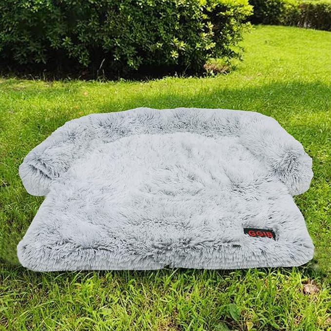 Calming Dog Bed Fluffy Plush Dog Mat for Furniture Protector with Removable Washable Cover for Large Medium Small Dogs and Cats (Medium, Light Grey)