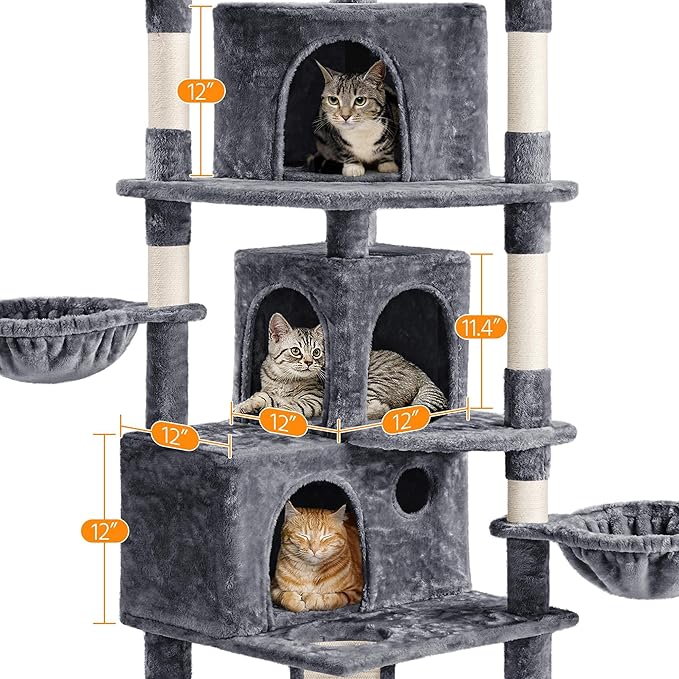 Yaheetech 76.5in Cat Tree Cat Tower with 3 Condos, 3 Cozy Perches, 9 Scratching Posts, 2 Baskets, Dangling Ball, Pet Bed Furniture Activity Center for Indoor Cats and Kittens