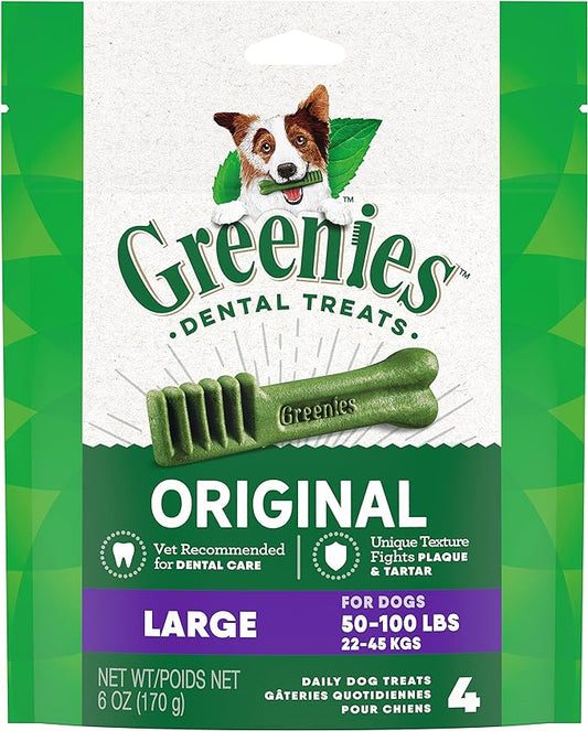 Greenies Original Large Natural Dental Care Dog Treats, 6 oz. Pack (4 Treats)