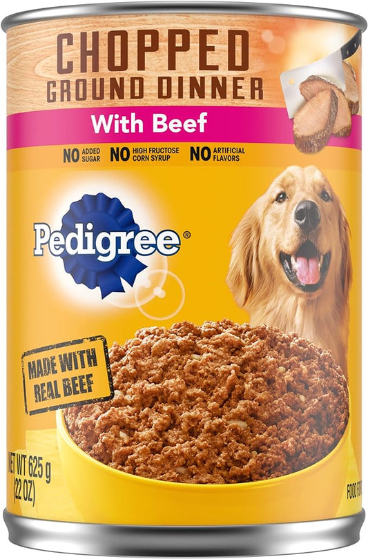 PEDIGREE CHOPPED GROUND DINNER Adult Canned Soft Wet Dog Food with Beef, 22 oz. Cans (Pack of 12)