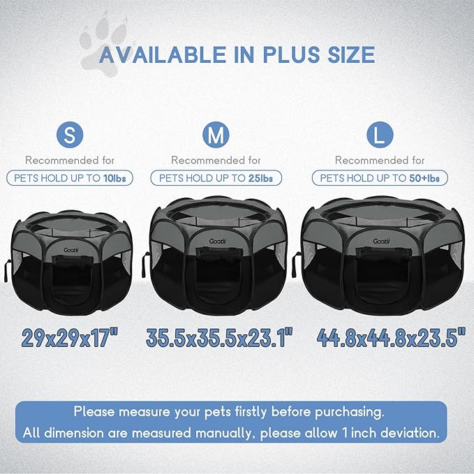 Portable Dog Playpen for Small Dogs, Collapsible Pet Cat Playpen Indoor outdoor with Zipper Top Cover (Small Size, Grey-Black)