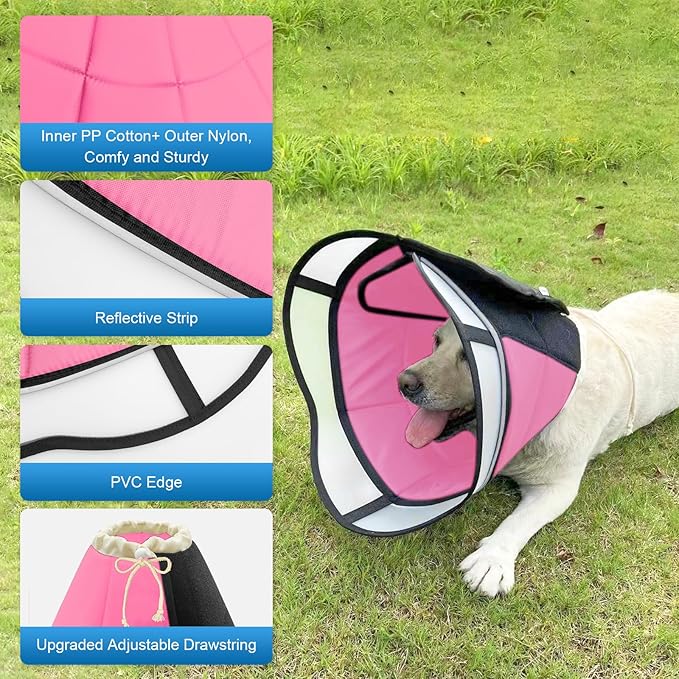 Soft Dog Cone for Dogs After Surgery, Breathable Pet Recovery Collar for Large Medium Small Dogs and Cats, Adjustable Dog Cone Collar, Elizabethan Collar (XL+, Pink)