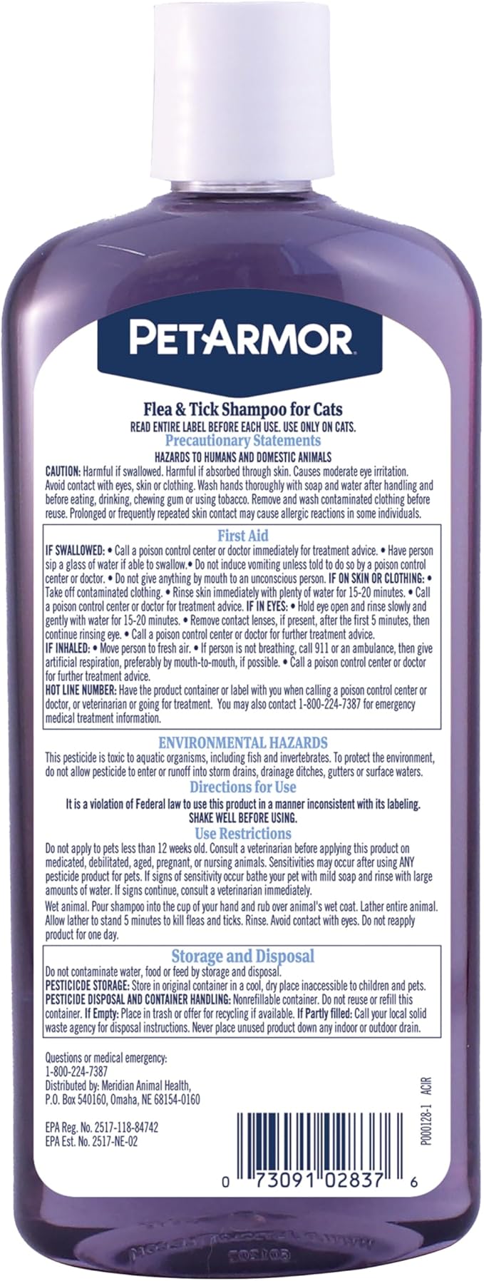 PetArmor Flea and Tick Shampoo for Cats, Coconut Berry Scented Flea Shampoo and Conditioner for Cats, Flea Treatment Kills Fleas and Ticks, 12oz