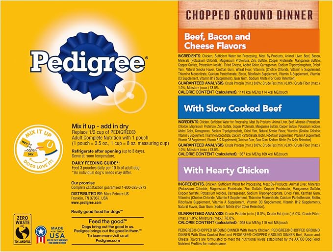 PEDIGREE CHOPPED GROUND DINNER Adult Soft Wet Dog Food Variety Pack, 3.5 Ounce (Pack of 18)