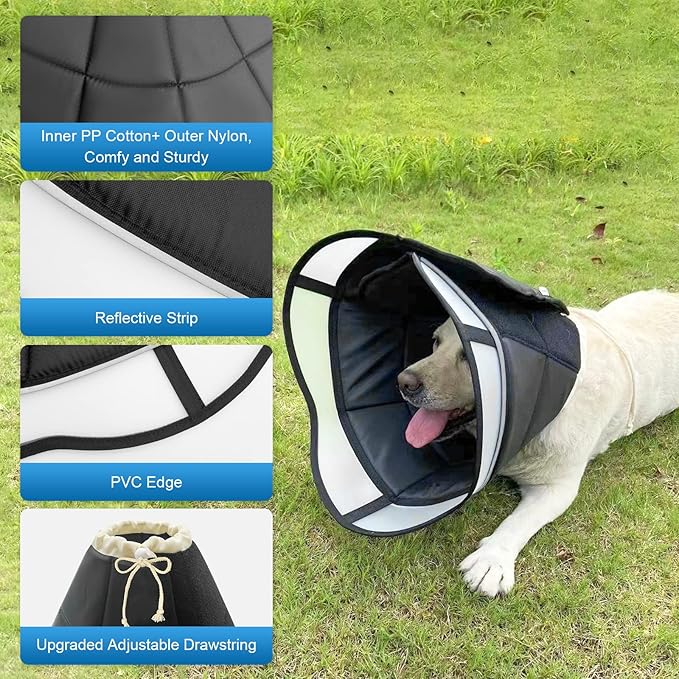 Soft Dog Cone for Dogs After Surgery, Breathable Pet Recovery Collar for Large Medium Small Dogs and Cats, Adjustable Dog Cone Collar, Elizabethan Collar (M, Black)