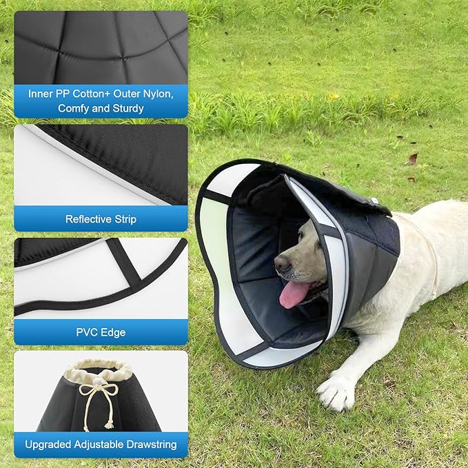 Soft Dog Cone for Dogs After Surgery, Breathable Pet Recovery Collar for Large Medium Small Dogs and Cats, Adjustable Dog Cone Collar, Elizabethan Collar (S, Black)