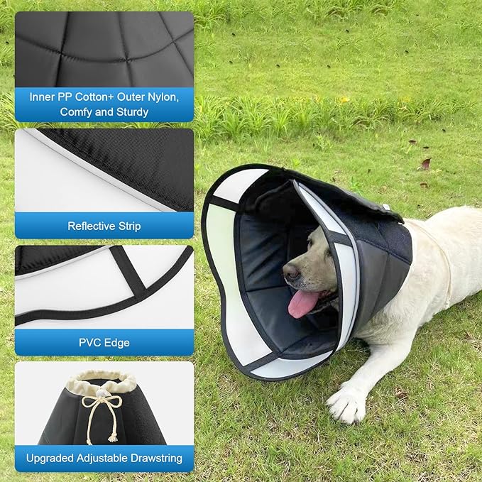 Soft Dog Cone for Dogs After Surgery, Breathable Pet Recovery Collar for Large Medium Small Dogs and Cats, Adjustable Dog Cone Collar, Elizabethan Collar (XS, Black)