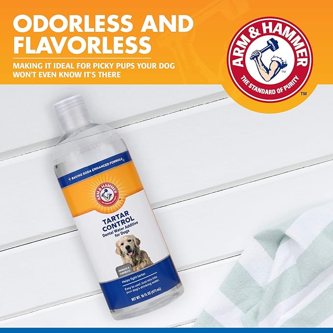 Arm & Hammer for Pets Dental Water Additive for Dogs, Tartar Control | Dog Dental Care Reduces Plaque & Tartar Buildup Without Brushing | 16 Ounces - 24 Pack, Odorless and Flavorless