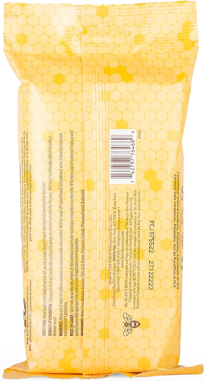 Burt's Bees for Pets Puppy Wipes - Puppy & Dog Wipes for Cleaning and Grooming - Tearless Solution - Cruelty Free, Formulated without Sulfates and Parabens, pH Balanced for Dogs - 50 Count