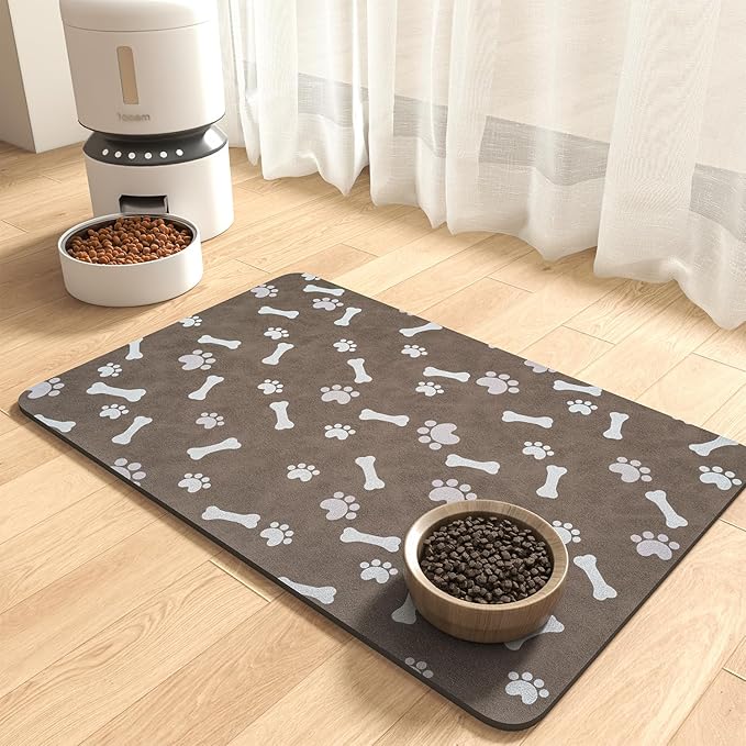 Pet Feeding Mat-Absorbent Dog Food Mat-Dog Mat for Food and Water-No Stains Quick Dry Dog Water Dispenser Mat-Pet Supplies-Dog Placemat Dog Water Bowl for Messy Drinkers (17"x28", Brown)