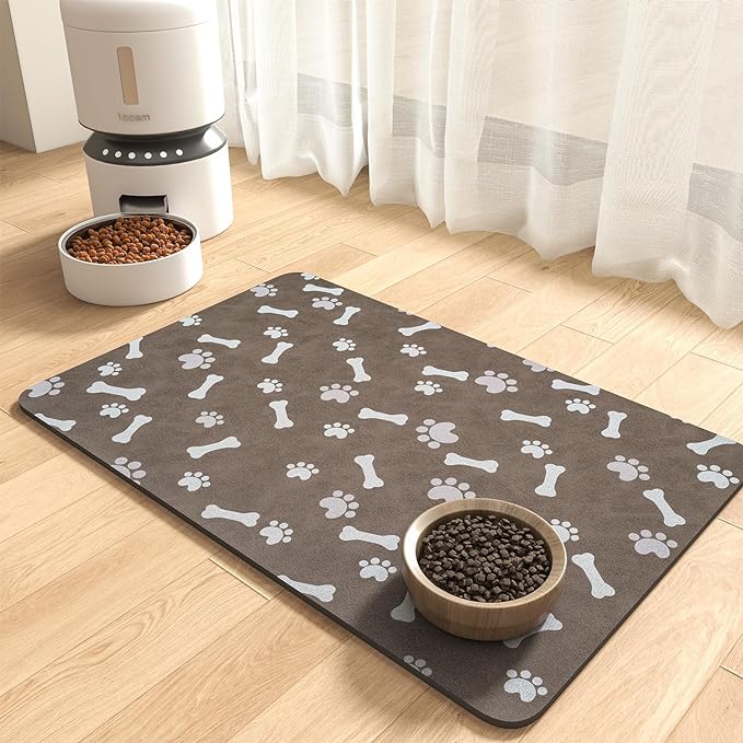 Pet Feeding Mat-Absorbent Dog Food Mat-Dog Mat for Food and Water-No Stains Quick Dry Dog Water Dispenser Mat-Pet Supplies-Dog Placemat Dog Water Bowl for Messy Drinkers (14"x22", Brown)