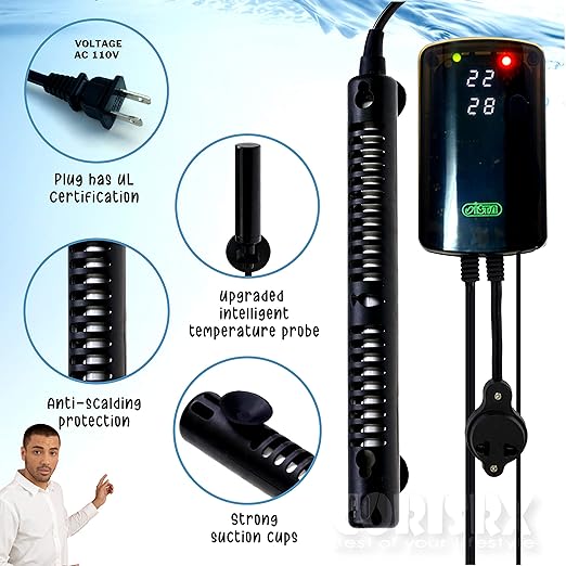 Corisrx Submersible Aquarium Heater Set - 55-100 Gallon Betta Fish Tank Temperature Controller, Turtle Tank Thermometer, Freshwater Saltwater Large Tank Thermostat (450W (for 50 to 80 Gallon))