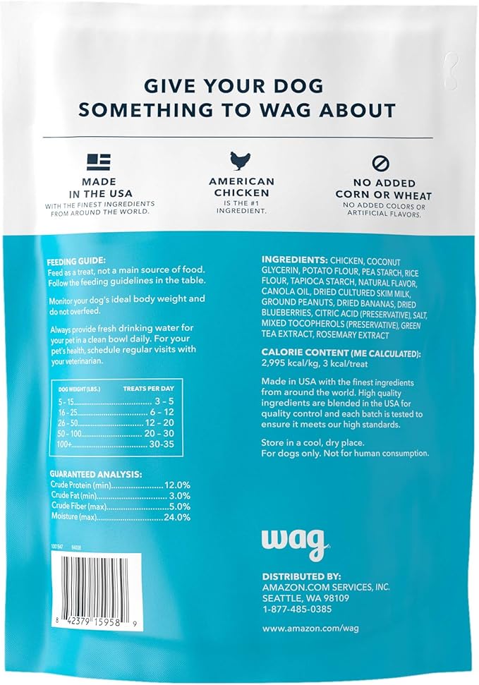 Amazon Brand - Wag Peanut Butter & Banana Flavor Training Treats for Dogs, 1 lb. Bag (16 oz)