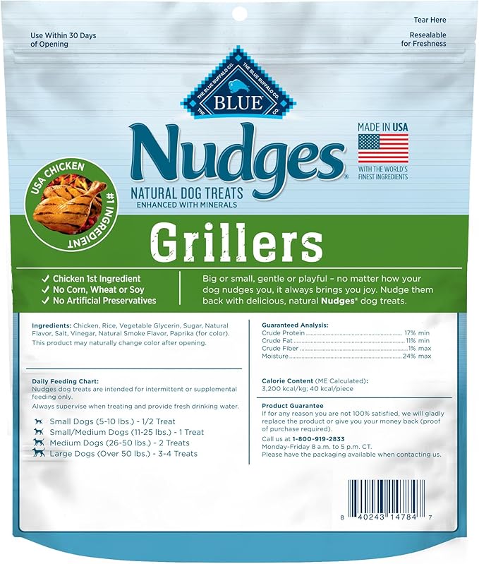 Blue Buffalo Nudges Grillers Natural Dog Treats Made with Real Chicken, Made in the USA, Chicken, 10-oz. Bag