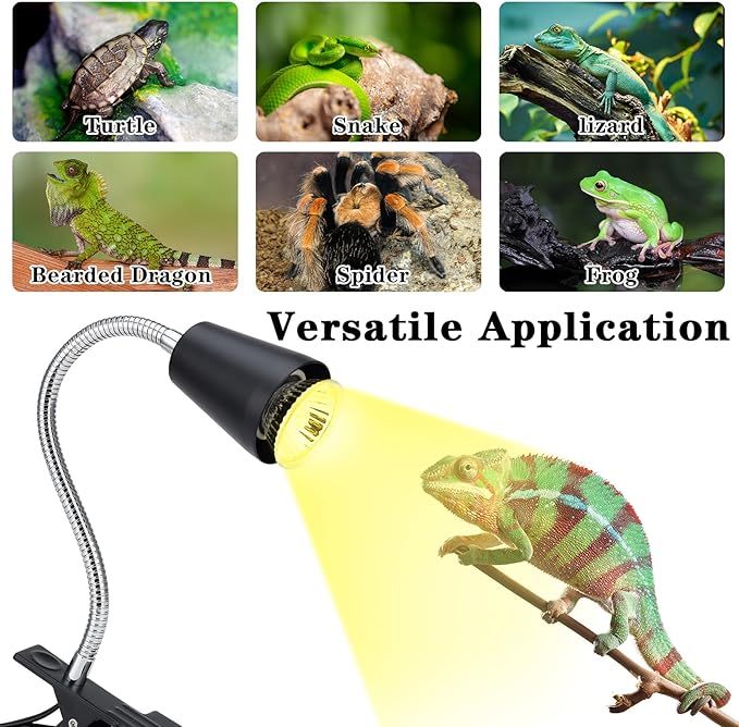 Reptile Heat Lamp,UVA/UVB Reptile Light,360° Rotatable Clip,Turtle Heating Lamp with Clamp,Reptile Basking Light for Reptiles Bearded Dragon Turtle Snake, E27 110V
